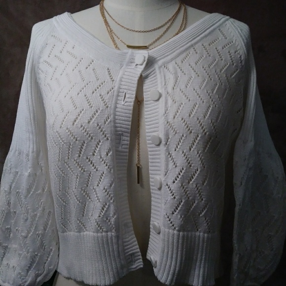 Anne Klein Sweaters - Anne Klien White Cardigan Bell sleeve Size XL